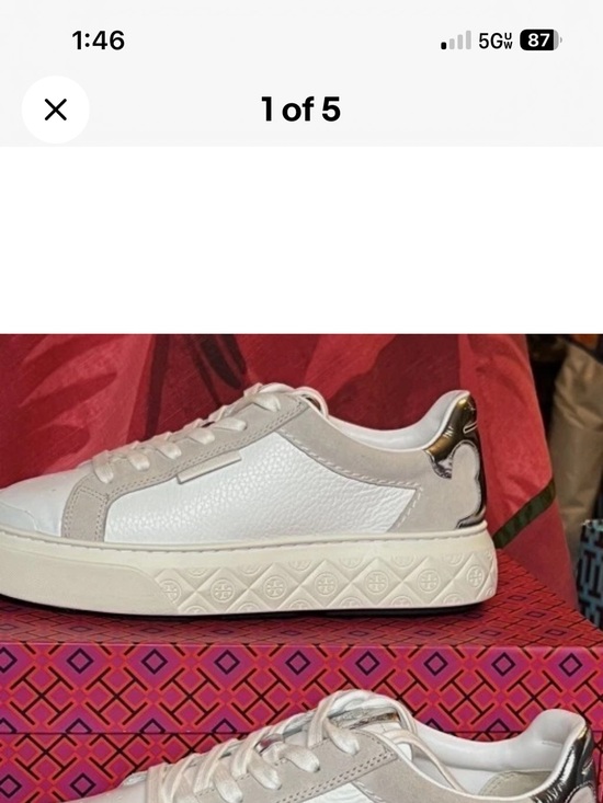 Tory Burch Shoes - Tory Burch White & Taupe Suede-Trim Platform Sneakers with Metallic Heel